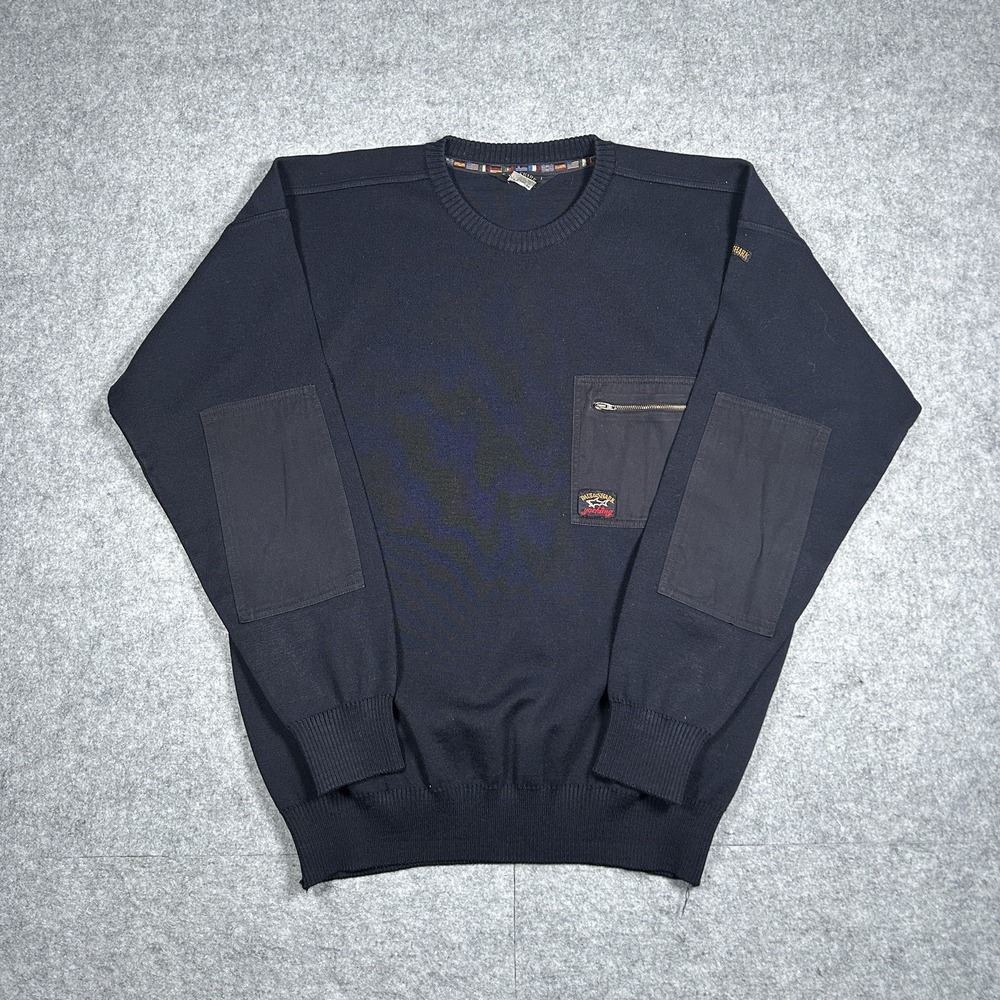 Vintage‎ Paul Shark Pullover Sweater Men's Size Large Navy Blue Wool Elbow Patch